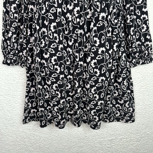 Boden Womens Black White Floral Dress Size 12R‎ Long Sleeve Ruffle Neck Boho - Picture 5 of 16